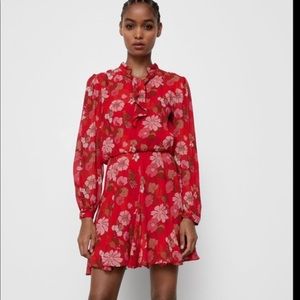 Zara red floral flow midi dress with tie Sz Medium NWT